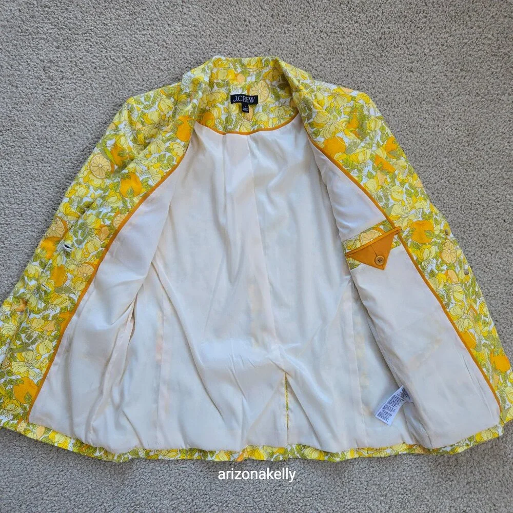 NWOT J. Crew Helena Linen Blazer in Limone Print Size 0 Lemon Citrus FIRM - Picture 13 of 13
